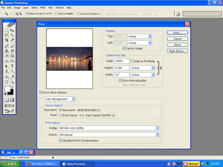 Print Screen of printer profile