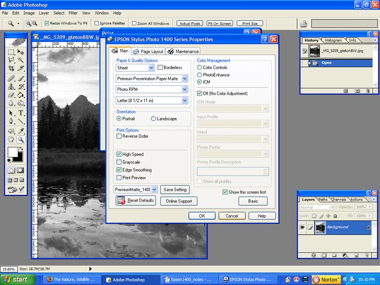Epson 1400 Printer: printing an image